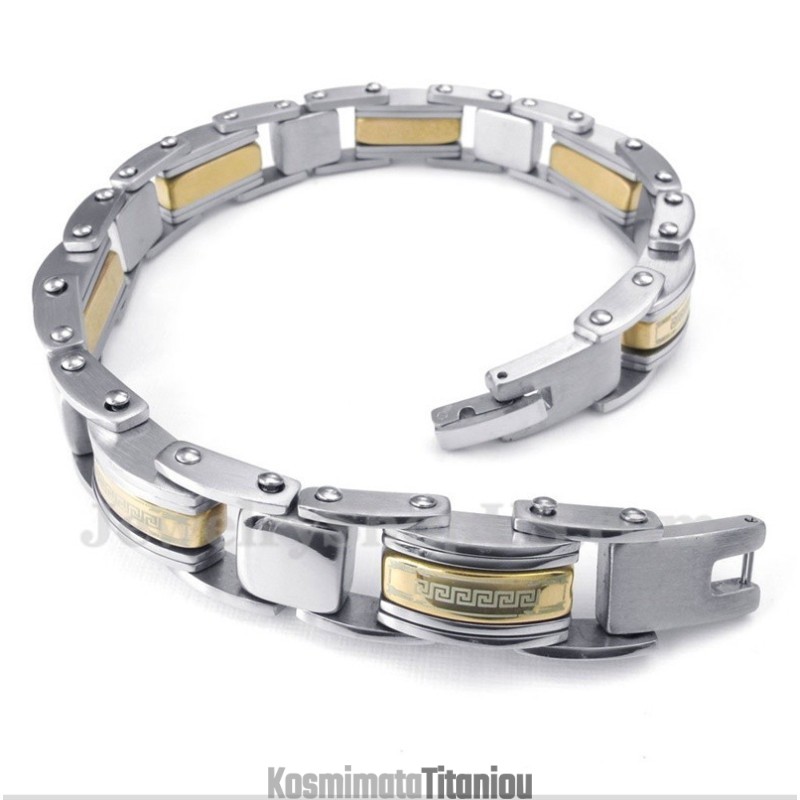 Ανδρικό Βραχιόλι Από Τιτάνιο Με Χρυσό Και Σχέδιο Ελληνικού Μαίανδρου