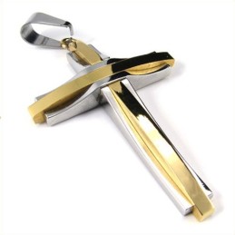 Μενταγιόν Fashion Ripple Cross Από Τιτάνιο (Χρυσό)