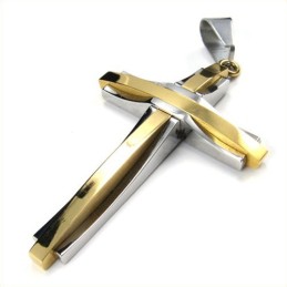 Μενταγιόν Fashion Ripple Cross Από Τιτάνιο (Χρυσό)