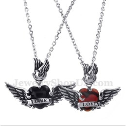 Μενταγιόν Για Ζευγάρια Με Διαμάντια Love Wings Από Τιτάνιο Και Δωρεάν Αλυσίδα (Ένα Ζευγάρι)