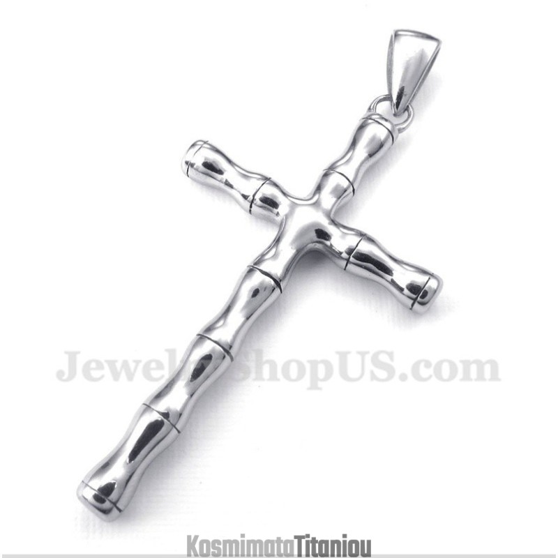 Ανδρικό Μενταγιόν Σταυρού Από Τιτάνιο Μπαμπού Με Ελεύθερη Αλυσίδα