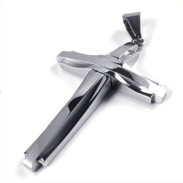 Μενταγιόν Fashion Ripple Cross Από Τιτάνιο (Ασημί)