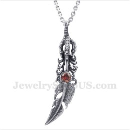 Ανδρικό Μενταγιόν Από Τιτάνιο Με Κόκκινο Κρύσταλλο Και Φτερό Με Δωρεάν Αλυσίδα