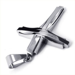 Μενταγιόν Fashion Ripple Cross Από Τιτάνιο (Ασημί)