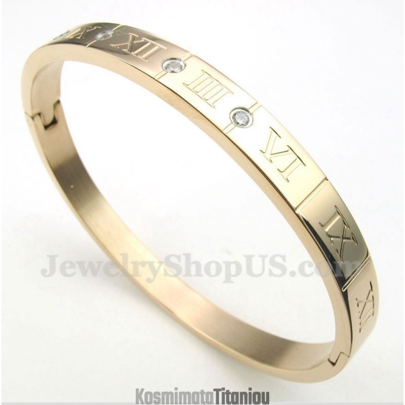 Ανδρικό Βραχιόλι Τιτανίου Με Διαμάντια Από Ροζ Χρυσό Και Λατινικούς Αριθμούς