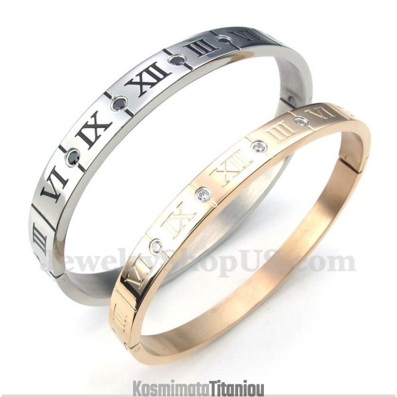 Βραχιόλι Ζευγαριού Με Διαμάντια Από Τιτάνιο Και Λατινικούς Αριθμούς (Ένα Ζευγάρι)
