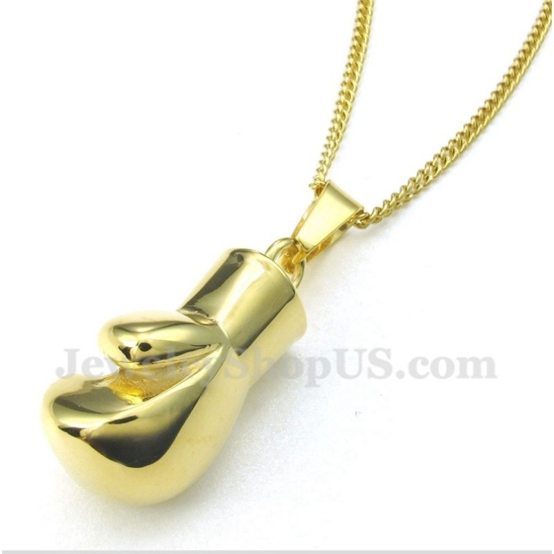 Ανδρικό Μενταγιόν Γάντι Πυγμαχίας Από Τιτάνιο Σε Χρυσό Με Ελεύθερη Αλυσίδα