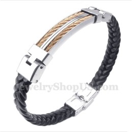 Ανδρικό Δερμάτινο Ροζ Χρυσό Βραχιόλι Τιτανίου