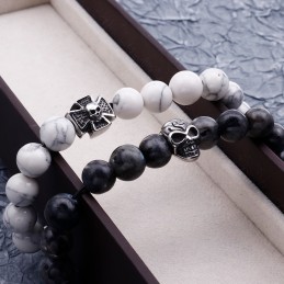 Χειροποίητο Βραχιόλι Με Χάντρες, Ελαστικό Σχοινί, Λευκό Τιρκουάζ, Βραχιόλι Τιτανίου Με Κορδόνι Νεκροκεφαλής