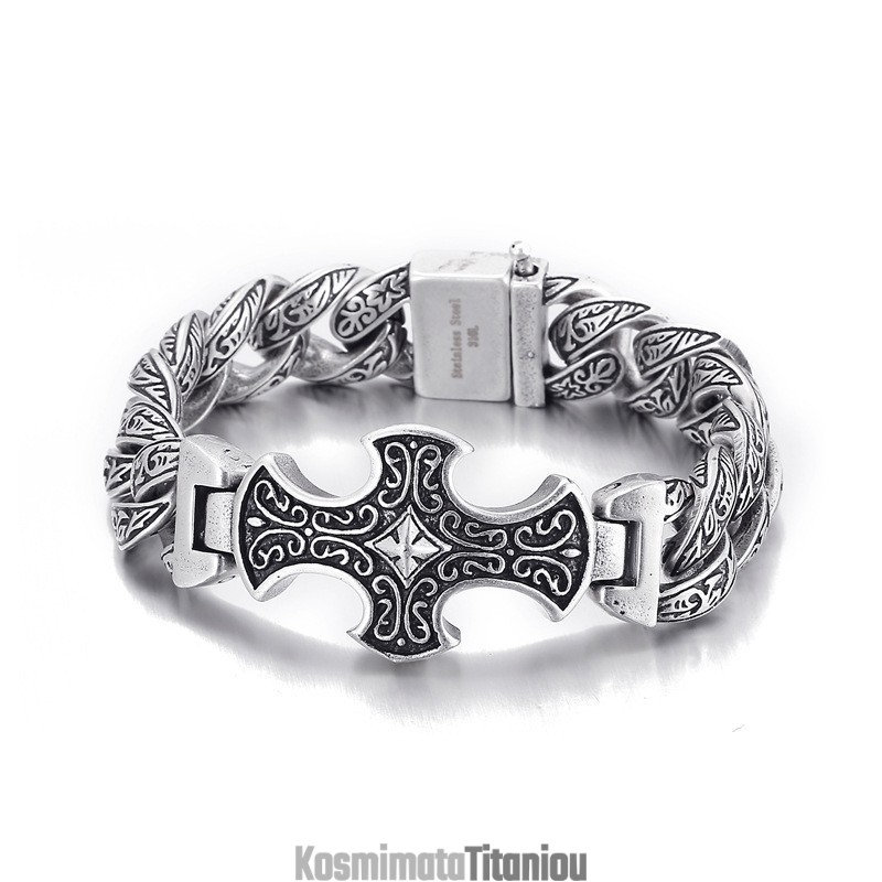 Ανδρικό Βραχιόλι Τιτανίου Vintage Floral Cross