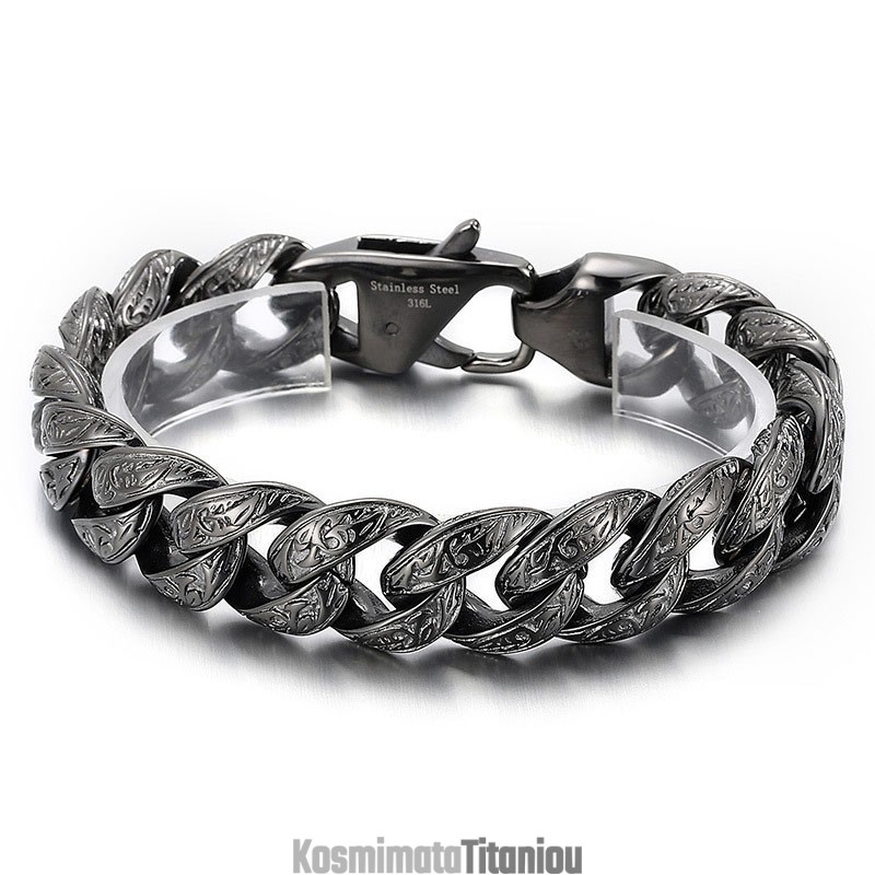 Vintage Cool Gunmetal Plated Pattern Titanium Bracelet For Men