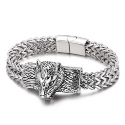 Ανδρικό Βραχιόλι Τιτανίου Hip-Hop Wolf Head Double Row Keel Woven Chain