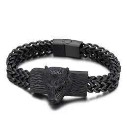 Ανδρικό Βραχιόλι Τιτανίου Hip Hop Wolf Head Double Row Keel Woven Chain