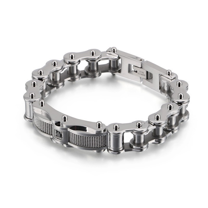 Βραχιόλι Rock Biker Chain Από Τιτάνιο Για Άνδρες Με Διαμάντια