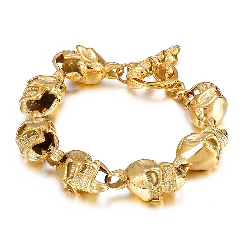 Ανδρικό Βραχιόλι Τιτανίου Chic Style Gold Skull