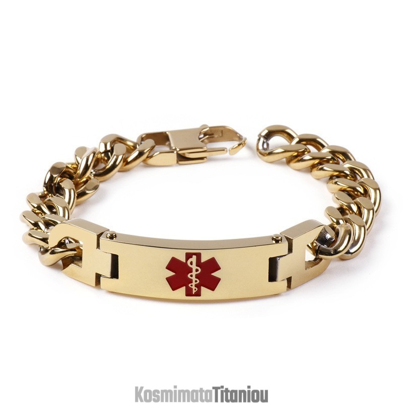 Ανδρικό Βραχιόλι Edition Fashion Curved Brand Red Medical Logo Με Κοσμήματα Από Τιτάνιο