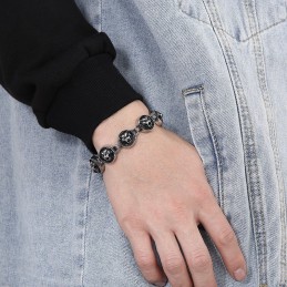 Βραχιόλι Τιτανίου Με Στρογγυλή Κεφαλή Τίγρης Σε Στυλ Χιπ Χοπ Για Άνδρες