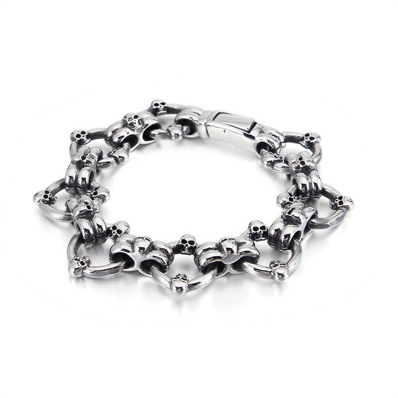 Ανδρικό Βραχιόλι Τιτανίου Exaggerated Chic Circle Skull Με Επιμετάλλωση Ανδρικό Βραχιόλι Τιτανίου Exaggerated Chic Circle Skull Με Επιμετάλλωση