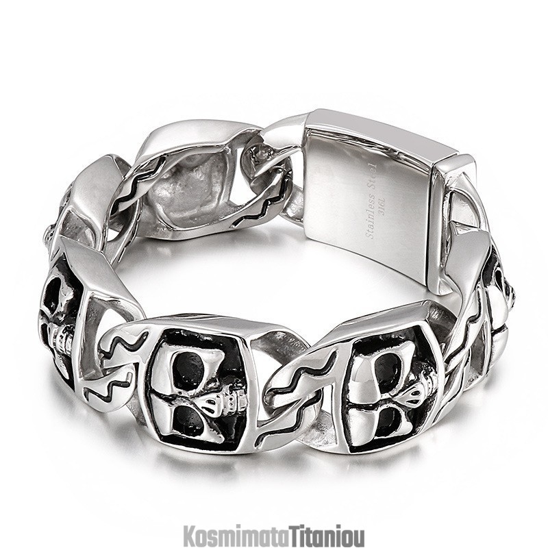 Δημοφιλές Ανδρικό Βραχιόλι Τιτανίου Cool Skull