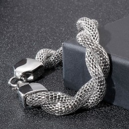 Ανδρικό Βραχιόλι Τιτανίου Με Αλυσίδα Από Κόκαλο Φιδιού