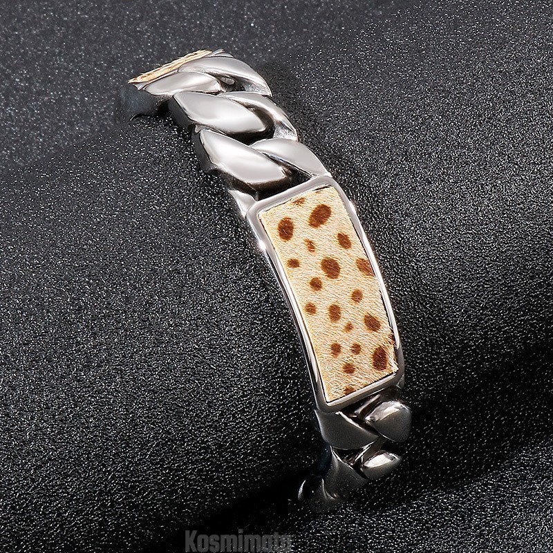 Tide Ανδρικό Κοσμήματα Χειρός Με Λουλούδι Και Λεοπάρ Στάμπα, Βραχιόλι Από Τιτάνιο