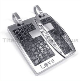 Μενταγιόν Love Black Titanium Lovers Με Αλυσίδες Χωρίς Διαμάντια