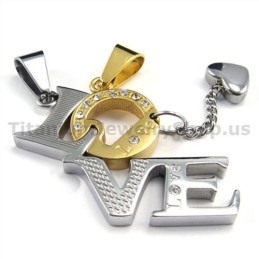 Χρυσά Μενταγιόν Love Titanium Lovers Με Αλυσίδες Χωρίς Διαμάντια