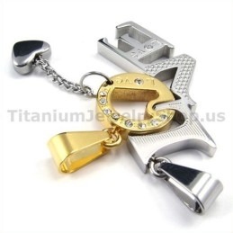 Χρυσά Μενταγιόν Love Titanium Lovers Με Αλυσίδες Χωρίς Διαμάντια
