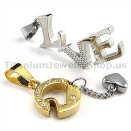 Χρυσά Μενταγιόν Love Titanium Lovers Με Αλυσίδες Χωρίς Διαμάντια
