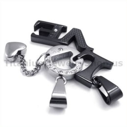 Μενταγιόν Love Black Titanium Lovers Με Αλυσίδες Χωρίς Διαμάντια