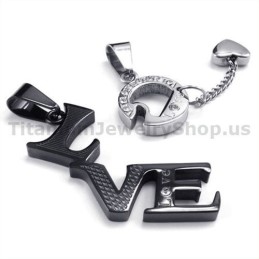 Μενταγιόν Love Black Titanium Lovers Με Αλυσίδες Χωρίς Διαμάντια
