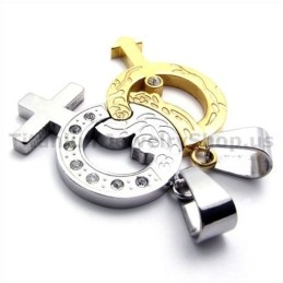 Μενταγιόν Titanium Lovers Gloden Με Αλυσίδες Χωρίς Διαμάντια