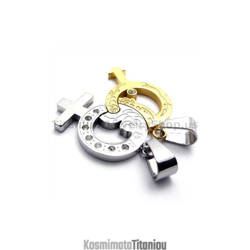 Μενταγιόν Titanium Lovers Gloden Με Αλυσίδες Χωρίς Διαμάντια