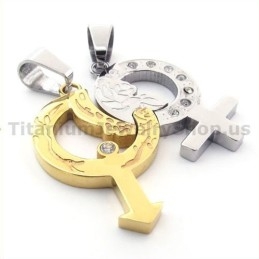 Μενταγιόν Titanium Lovers Gloden Με Αλυσίδες Χωρίς Διαμάντια