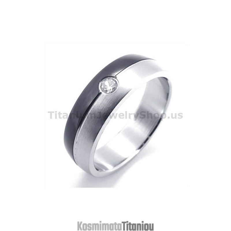 Μαύρο Δαχτυλίδι Τιτανίου Με Διαμάντι