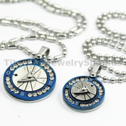 Μενταγιόν Τιτανίου Compass Lovers Με Διαμάντια, Δώρα Για Την Ημέρα Του Αγίου Βαλεντίνου - Δωρεάν Αλυσίδες