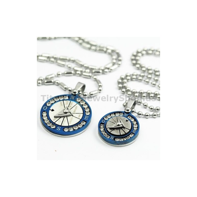 Μενταγιόν Τιτανίου Compass Lovers Με Διαμάντια, Δώρα Για Την Ημέρα Του Αγίου Βαλεντίνου - Δωρεάν Αλυσίδες
