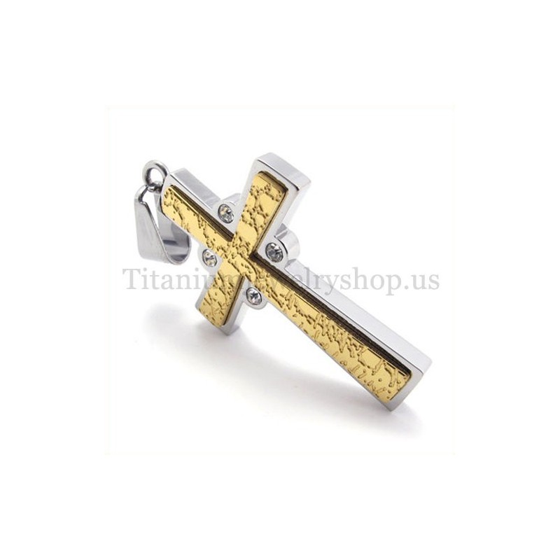 Χρυσό Μενταγιόν Δύο Στρώσεων Με Διαμάντια Από Τιτάνιο