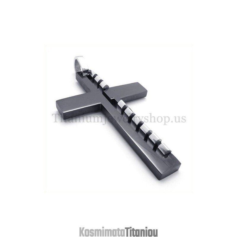 Μαύρο Ανδρικό Μενταγιόν Από Τιτάνιο Με Σταυρό