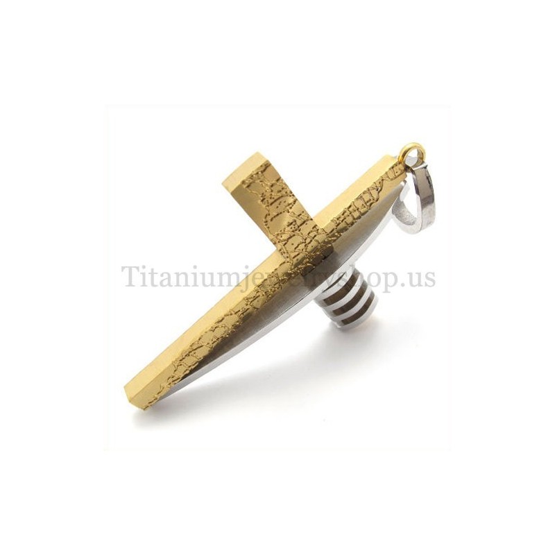 Χρυσό Και Ασημένιο Ασύμμετρο Σχήμα Μόδας Ανδρικό Σταυρό Από Τιτάνιο