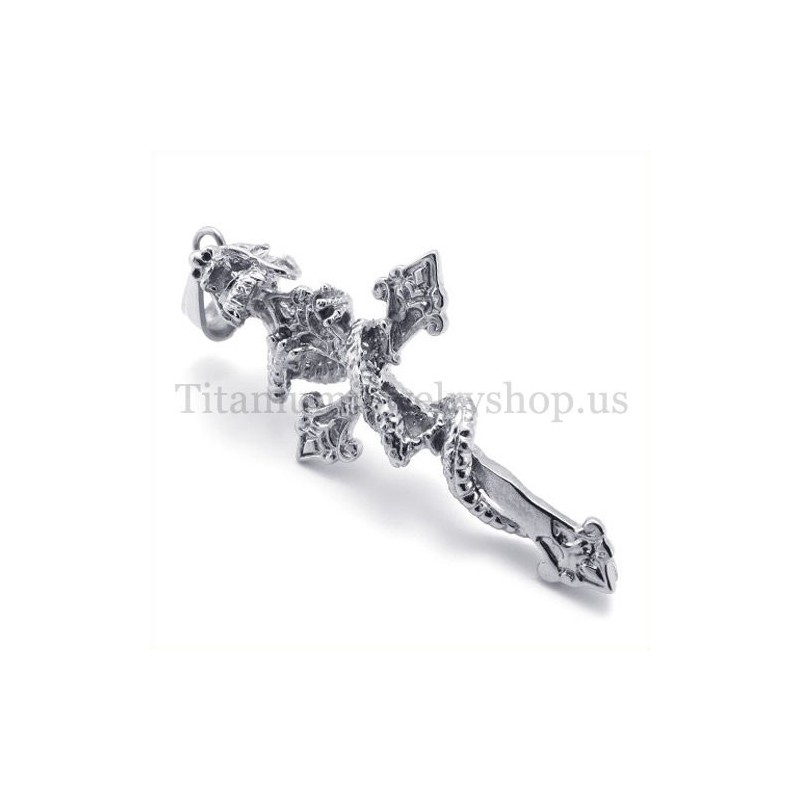 Σταυρός Από Τιτάνιο Με Κουλουριασμένους Δράκους Για Άνδρες