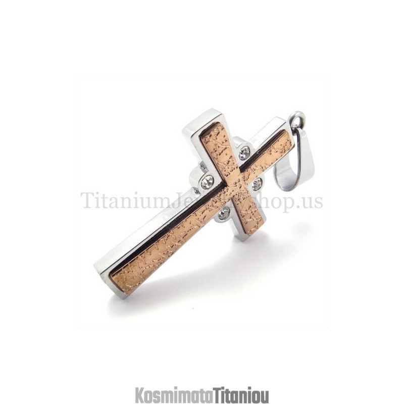Σταυρός Από Τιτάνιο Σε Χρυσό Χρώμα Με Δύο Στρώσεις, Σε Καφέ Χρώμα