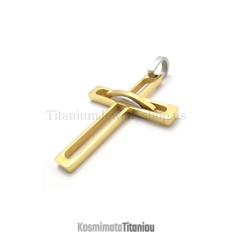 Χρυσό Μενταγιόν Από Τιτάνιο Με Σταυρό Και Χρυσό Σχέδιο Noble Man