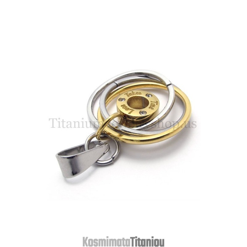 Χρυσό Πολύστρωτο Δαχτυλίδι Με Χαραγμένο Μενταγιόν Από Τιτάνιο "Take Time Love"