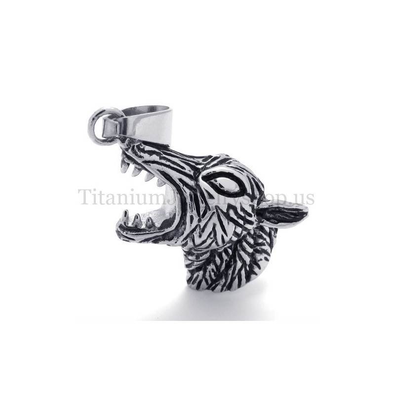 Ανδρικό Μενταγιόν Από Τιτάνιο Με Κεφαλή Λύκου