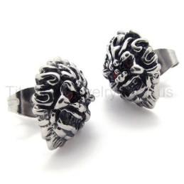 Σκουλαρίκια Τιτανίου Με Ρετρό Σχήμα Λιονταριού Σε Σχήμα Κόκκινων Ματιών