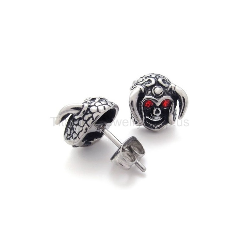 Σκουλαρίκια Από Τιτάνιο Με Κρανίο Βοοειδών Και Κόκκινα Μάτια