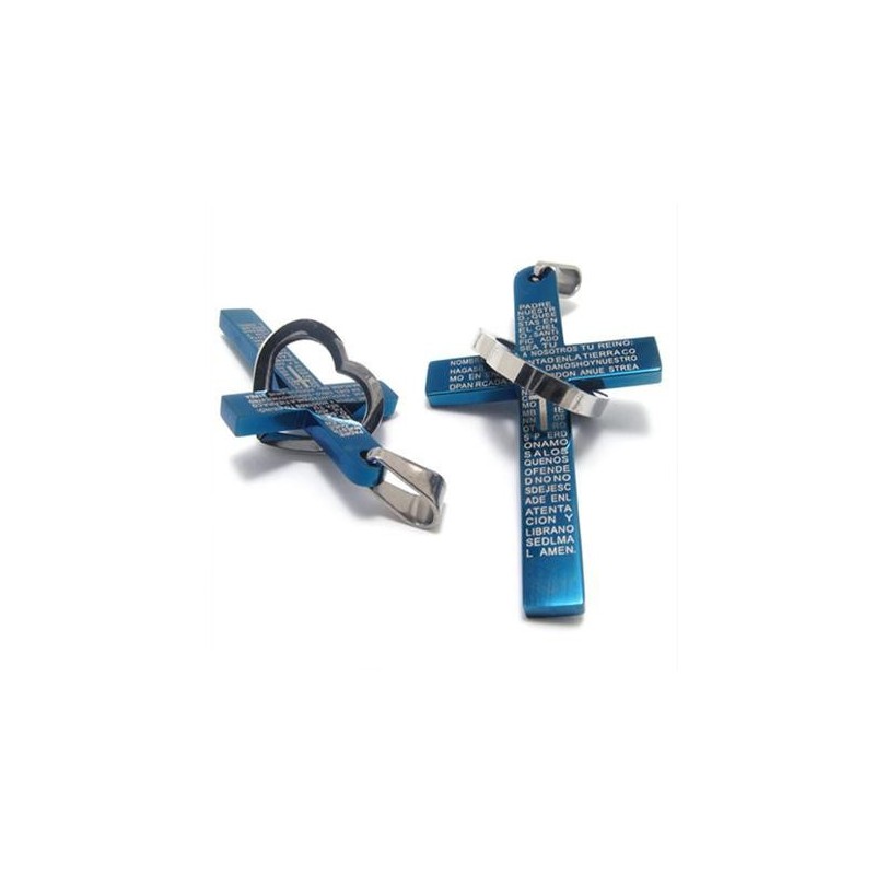 Μενταγιόν Cool Man Heart Cross Bible Από Τιτάνιο Και Ατσάλι (Νέο) Μπλε Χρώμα Μενταγιόν Cool Man Heart Cross Bible Από Τιτάνιο Και Ατσάλι (Νέο) Μπλε Χρώμα