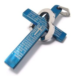 Μενταγιόν Cool Man Heart Cross Bible Από Τιτάνιο Και Ατσάλι (Νέο) Μπλε Χρώμα