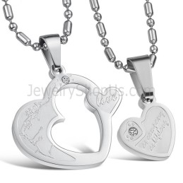 Μενταγιόν Sweetheart Lovers Από Τιτάνιο Σε Ασήμι Με Στρας Και Δωρεάν Αλυσίδες C600